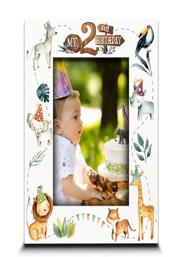 BELLA BUSTA--My 2nd Birthday Picture Frame -Second Birthday Baby Boy Girl Safari Animals Theme -Lions, Elephants and Giraffes-UV Print (Safari (5x7 Vertical)) - Image 1